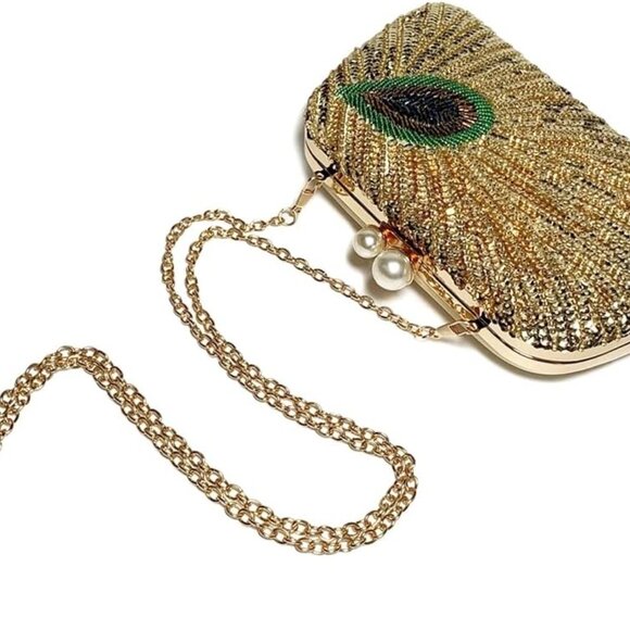 Women Vintage Beaded Sequin Clutch Purse Sparkly 1920s Peacock Evening Bag Luxur - Picture 6 of 6